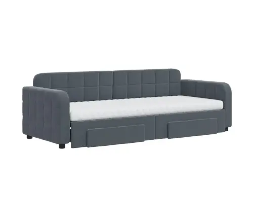 Lova Su Ištraukiama Dalimi/Stalčiais, Pilka, 80X200cm Aksomas