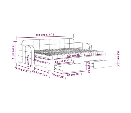 Lova Su Ištraukiama Dalimi/Stalčiais, Rožinė, 80X200cm Aksomas