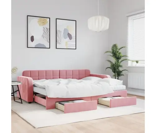 Lova Su Ištraukiama Dalimi/Stalčiais, Rožinė, 80X200cm Aksomas