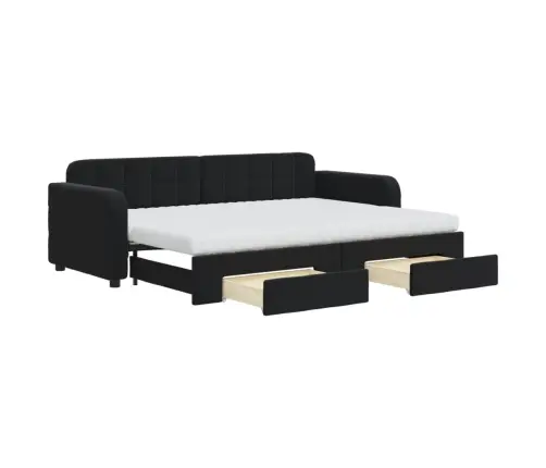 Lova Su Ištraukiama Dalimi/Stalčiais, Juoda, 80X200cm Aksomas