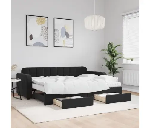 Lova Su Ištraukiama Dalimi/Stalčiais, Juoda, 80X200cm Aksomas