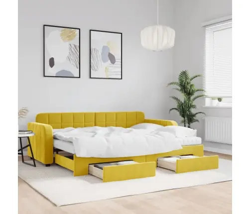 Izvelkams Dīvāns Ar Atvilktnēm, Dzeltens, 80X200 Cm, Samts Vidaxl