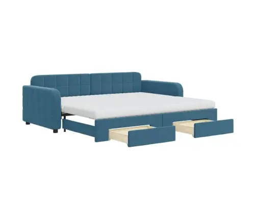 Izvelkams Dīvāns Ar Atvilktnēm, Zils, 90X200 Cm, Samts Vidaxl