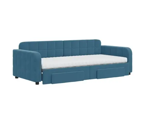 Izvelkams Dīvāns Ar Atvilktnēm, Zils, 90X200 Cm, Samts Vidaxl
