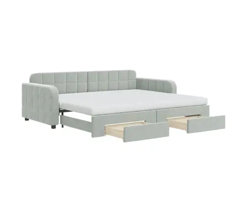 Väljatõmmatav Diivanvoodi, Helehall, 90X200 cm Samet