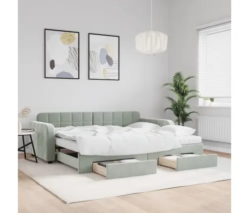 Väljatõmmatav Diivanvoodi, Helehall, 90X200 cm Samet