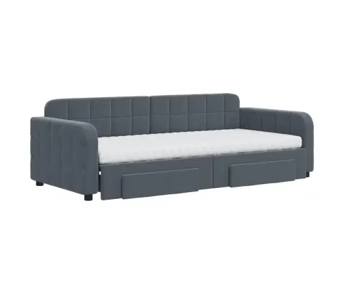 Izvelkams Dīvāns Ar Atvilktnēm, Tumši Pelēks, 90X200 Cm, Samts Vidaxl