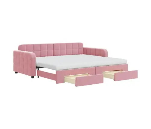 Diivanvoodi Väljatõmmatava Osa Ja Sahtlitega, Roosa, Samet