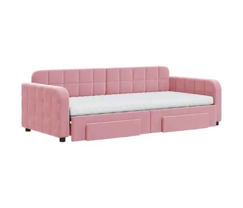 Diivanvoodi Väljatõmmatava Osa Ja Sahtlitega, Roosa, Samet