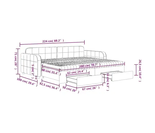 Diivanvoodi Väljatõmmatava Osa Ja Sahtlitega, Roosa, Samet
