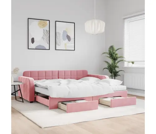 Diivanvoodi Väljatõmmatava Osa Ja Sahtlitega, Roosa, Samet