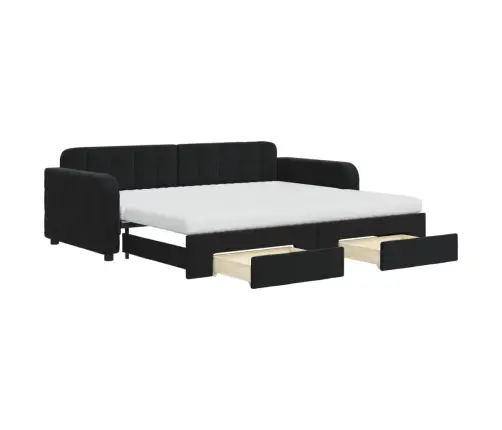 Izvelkams Dīvāns Ar Atvilktnēm, Melns, 90X200 Cm, Samts Vidaxl