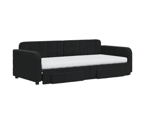 Izvelkams Dīvāns Ar Atvilktnēm, Melns, 90X200 Cm, Samts Vidaxl