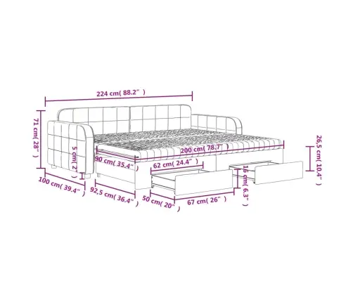 Izvelkams Dīvāns Ar Atvilktnēm, Melns, 90X200 Cm, Samts Vidaxl