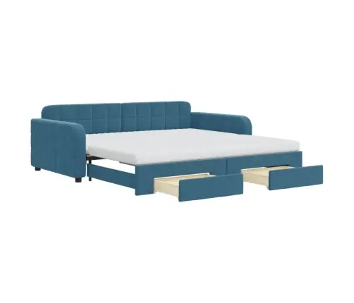 Izvelkams Dīvāns Ar Atvilktnēm, Zils, 100X200 Cm, Samts Vidaxl
