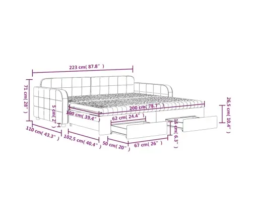 Izvelkams Dīvāns Ar Atvilktnēm, Zils, 100X200 Cm, Samts Vidaxl