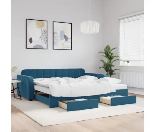Izvelkams Dīvāns Ar Atvilktnēm, Zils, 100X200 Cm, Samts Vidaxl