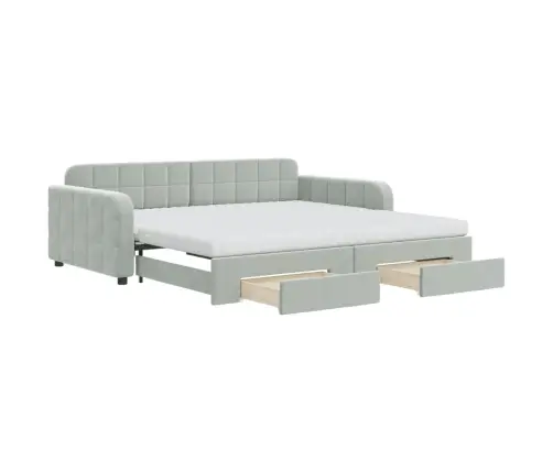 Izvelkams Dīvāns Ar Atvilktnēm, Gaiši Pelēks, 100X200 Cm, Samts Vidaxl