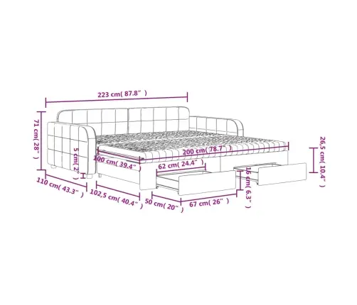 Izvelkams Dīvāns Ar Atvilktnēm, Gaiši Pelēks, 100X200 Cm, Samts Vidaxl