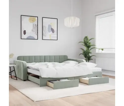 Izvelkams Dīvāns Ar Atvilktnēm, Gaiši Pelēks, 100X200 Cm, Samts Vidaxl