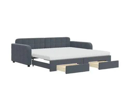 Izvelkams Dīvāns Ar Atvilktnēm, Tumši Pelēks, 100X200 Cm, Samts Vidaxl