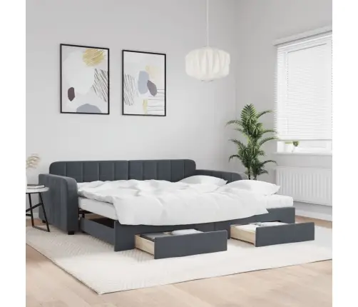 Izvelkams Dīvāns Ar Atvilktnēm, Tumši Pelēks, 100X200 Cm, Samts Vidaxl
