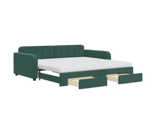 Izvelkams Dīvāns Ar Atvilktnēm, Tumši Zaļš, 100X200 Cm, Samts Vidaxl