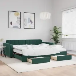 Izvelkams Dīvāns Ar Atvilktnēm, Tumši Zaļš, 100X200 Cm, Samts Vidaxl Izvelkams Dīvāns Ar Atvilktnēm, Tumši Zaļš, 100X200 Cm, Samts Vidaxl