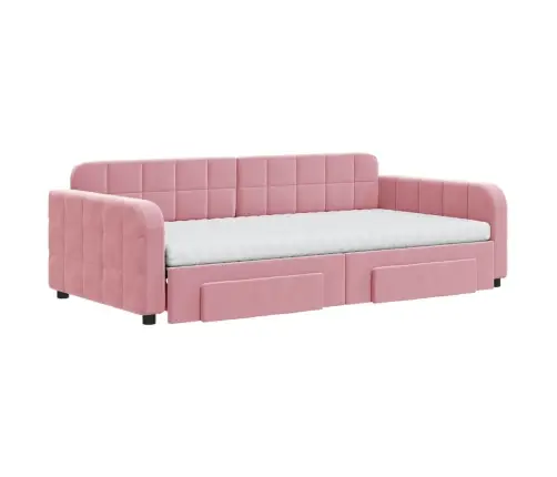 Diivanvoodi Väljatõmmatava Osa Ja Sahtlitega, Roosa, Samet