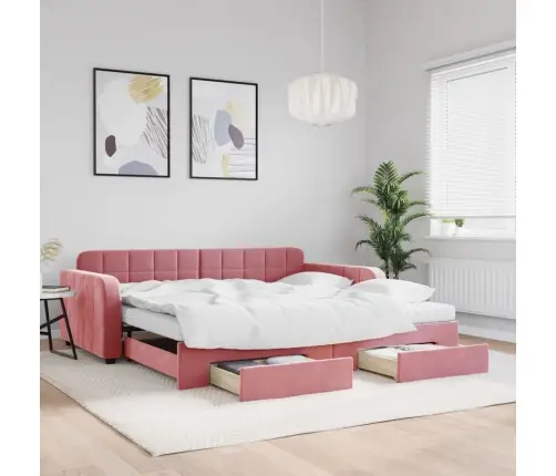 Diivanvoodi Väljatõmmatava Osa Ja Sahtlitega, Roosa, Samet