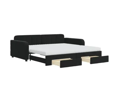 Izvelkams Dīvāns Ar Atvilktnēm, Melns, 100X200 Cm, Samts Vidaxl