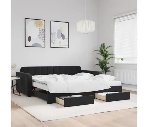 Izvelkams Dīvāns Ar Atvilktnēm, Melns, 100X200 Cm, Samts Vidaxl