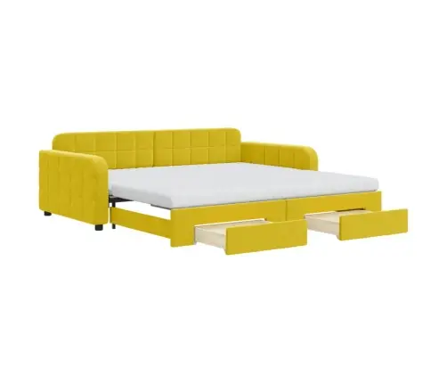 Izvelkams Dīvāns Ar Atvilktnēm, Dzeltens, 100X200 Cm, Samts Vidaxl