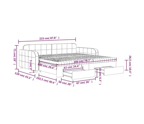 Izvelkams Dīvāns Ar Atvilktnēm, Dzeltens, 100X200 Cm, Samts Vidaxl