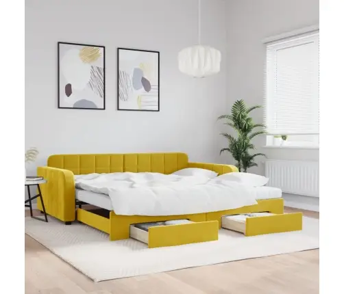 Izvelkams Dīvāns Ar Atvilktnēm, Dzeltens, 100X200 Cm, Samts Vidaxl