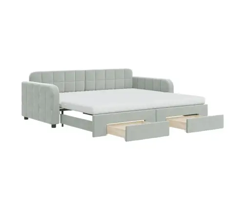 Lova Su Ištraukiama Dalimi/Stalčiais, Pilka, 90X190cm Aksomas