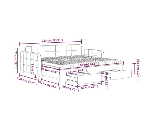 Izvelkams Dīvāns Ar Atvilktnēm, Tumši Pelēka, 90X190 Cm, Audums Vidaxl
