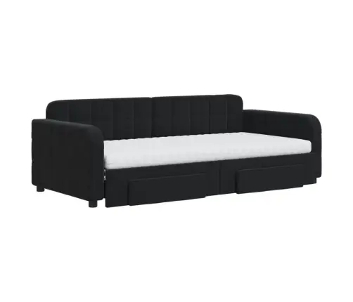 Diivanvoodi Väljatõmmatava Osaga, Must, 90X190 cm Samet