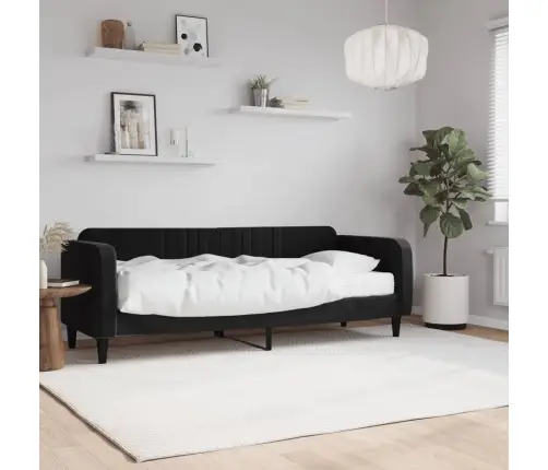 Izvelkams Dīvāns Ar Matraci, Melns, 80X200 Cm, Samts Vidaxl