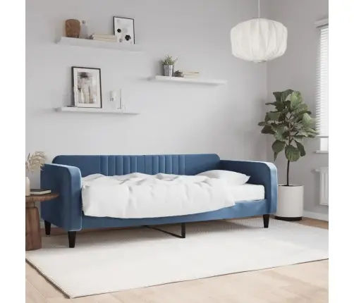 Lova Su Čiužiniu, Mėlynos Spalvos, 90X200cm Aksomas