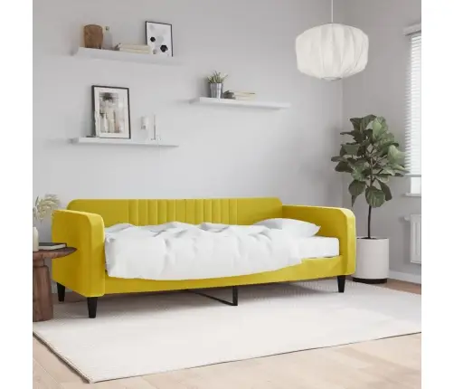 Lova Su Čiužiniu, Geltonos Spalvos, 90X200cm Aksomas
