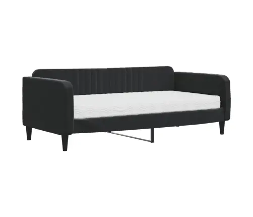 Izvelkams Dīvāns Ar Matraci, Melns, 90X190 Cm, Samts Vidaxl