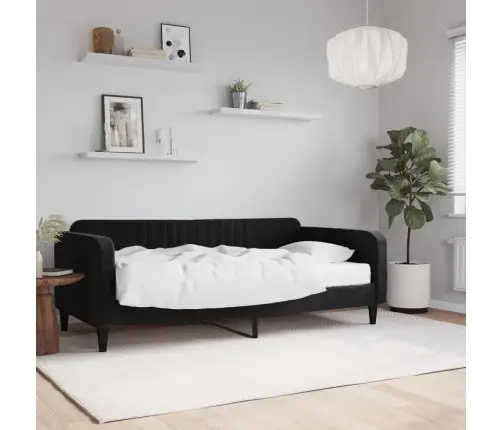 Izvelkams Dīvāns Ar Matraci, Melns, 90X190 Cm, Samts Vidaxl