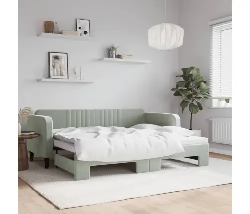 Diivanvoodi Väljatõmmatava Osaga, Helehall, 90X200 cm Samet