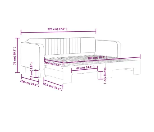 Lova Su Ištraukiama Dalimi, Tamsiai Pilka, 90X200cm Aksomas