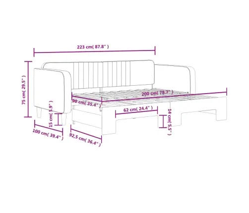 Diivanvoodi Väljatõmmatava Osaga, Tumeroheline, 90X200 Cm Samet