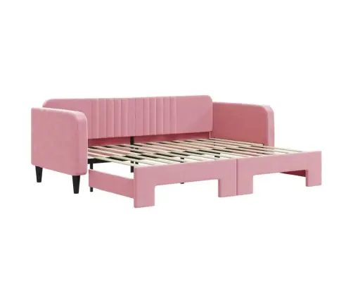 Lova Su Ištraukiama Dalimi, Rožinės Spalvos, 90X200cm Aksomas
