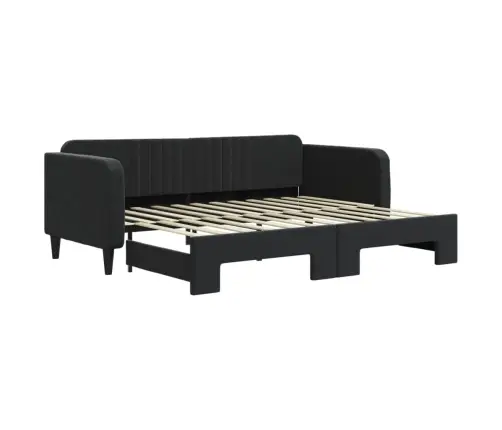 Lova Su Ištraukiama Dalimi, Juodos Spalvos, 90X200cm Aksomas