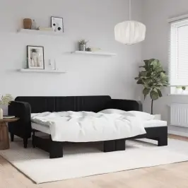 Izvelkams Dīvāns, Melns, 90X200 Cm, Samts Vidaxl Izvelkams Dīvāns, Melns, 90X200 Cm, Samts Vidaxl