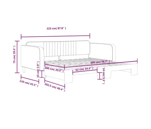 Diivanvoodi Väljatõmmatava Osaga, Sinine, 100X200 cm Samet